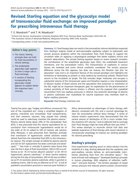 (PDF) Revised Starling equation and the glycocalyx model of transvascular fluid exchange: An ...