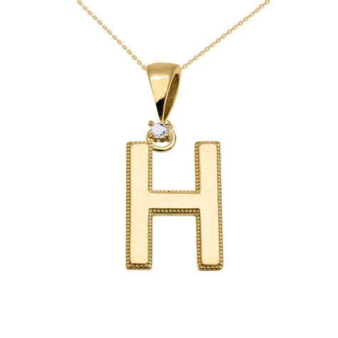 0.025ct Diamond Milgrain Letter H Pendant Necklace in 10K Gold | Gold Boutique