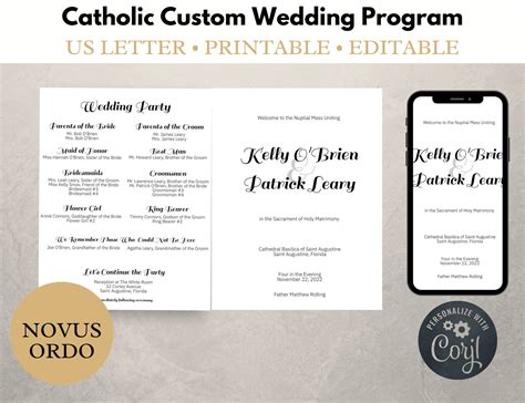 Catholic Wedding Program Template, PDF Template, Editable Digital Download Printable, Catholic ...