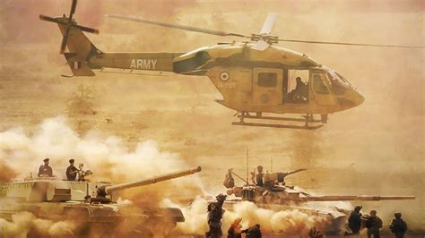 Download A Helicopter Is Flying Over A Group Of Soldiers And Tanks | Wallpapers.com