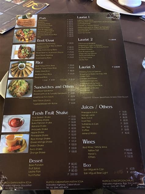 Carta del restaurante Rustica Cabanatuan, Nueva Ecija, Cabanatuan