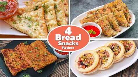 4 Easy Bread Snacks Recipes | Chili Cheese Toast | Bread omelet | Besan ...