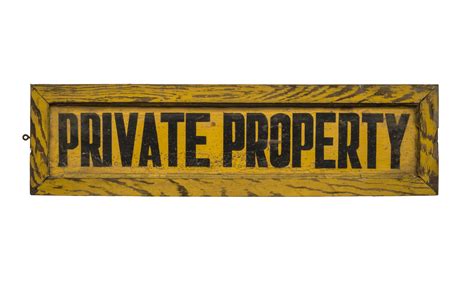 A Vintage American Yellow Painted Private Property Painted Trade Sign ...