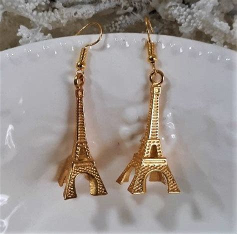 Gold eiffel tower earrings Gold dangle earrings Eiffel Tower | Etsy