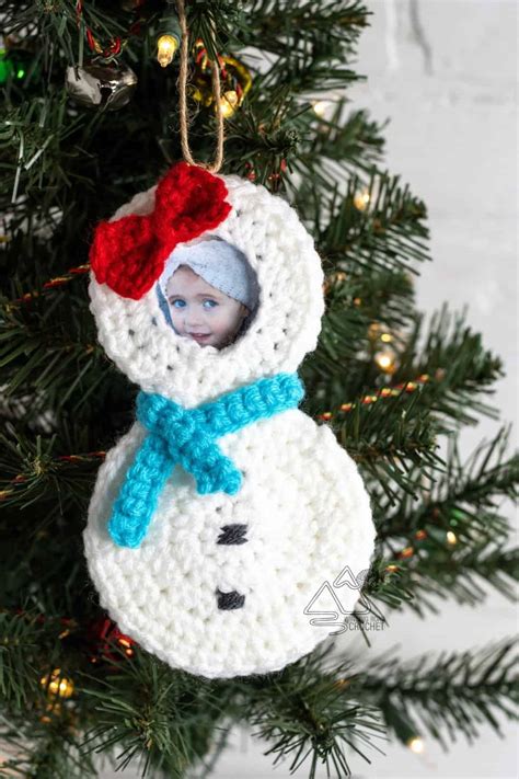 Crochet Snowman Ornament with Photo Free Pattern - Winding Road Crochet