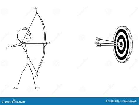 Cartoon of Archer with Bow and Arrow Shooting at Target Stock Vector ...