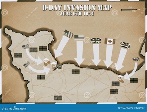 D-Day Invasion Map Of Normandy, France . Stock Photography ...