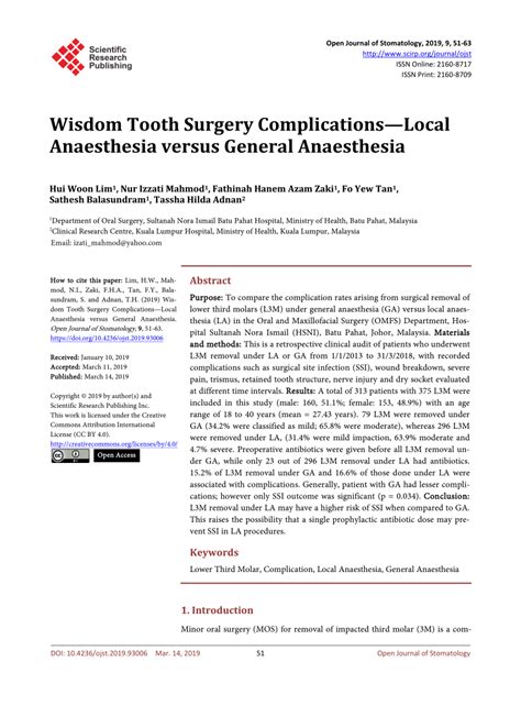 (PDF) Wisdom Tooth Surgery Complications—Local Anaesthesia versus ...