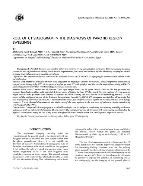 (PDF) ROLE OF CT SIALOGRAM IN THE DIAGNOSIS OF PAROTID REGION SWELLINGS