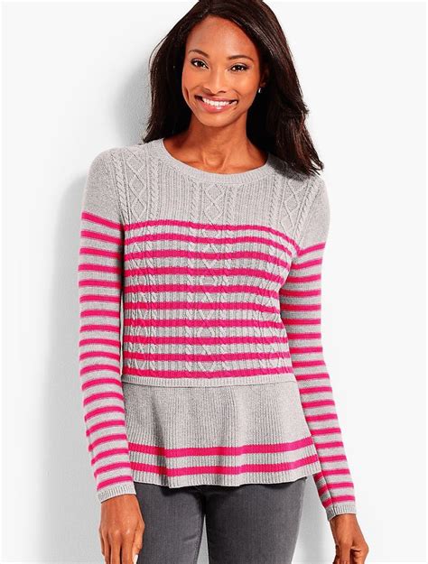 Striped Cable Peplum Sweater | Talbots | Sweaters, Peplum sweater ...