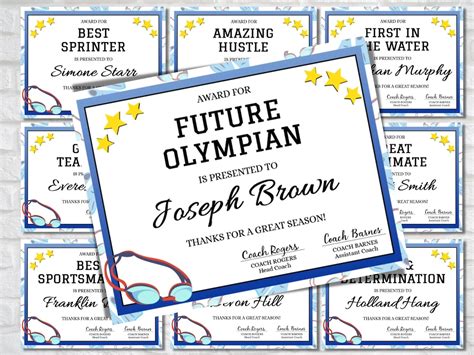 Editable Swimming Award Certificates, Award Ceremony Certificates, End ...