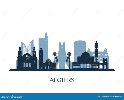 Algiers Skyline, Monochrome Silhouette. Stock Vector - Illustration of ...