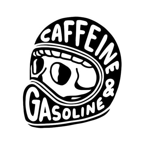 a helmet with the words caffeine and gasoline written in white on a black background