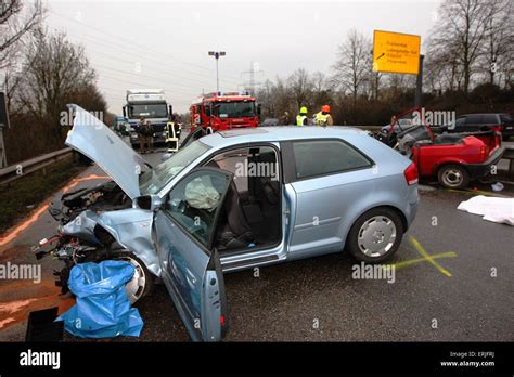 Accident scene with different cars after avoiding speed limit Stock ...