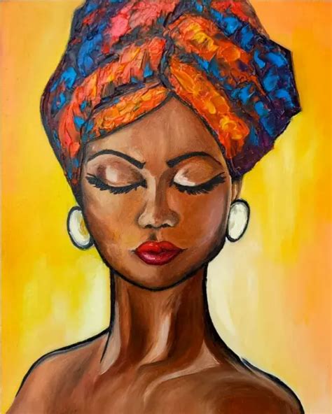 ORIGINAL AFRICAN AMERICAN Woman Painting Black Queen Artwork Portrait ...