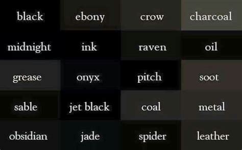 LLR Black Color Chart | Writing, Color names, Thesaurus