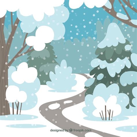 Free Vector | Snowy forest background with a path