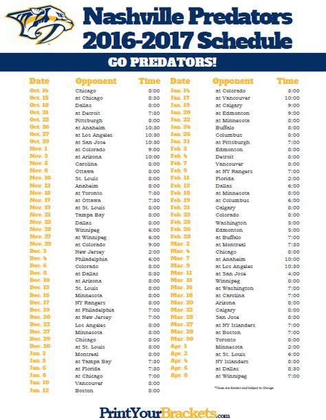 Nashville Predators 2022-23 Schedule