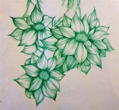 Flower illustration created with green biro pen | Biro drawing, Natural ...