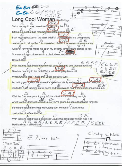 Cool Woman in a Long Dress (The Hollies) Guitar Chord Chart | Guitar ...