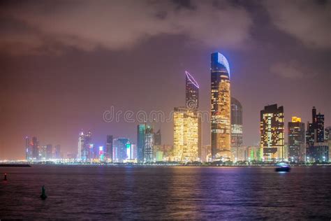 Night Skyline of Abu Dhabi from the Sea Editorial Stock Photo - Image ...