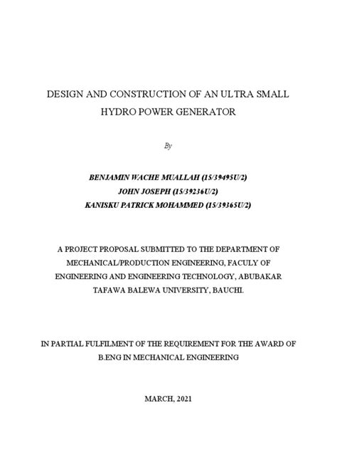 Design and Construction of An Ultra Small Hydro Power Generator | PDF ...