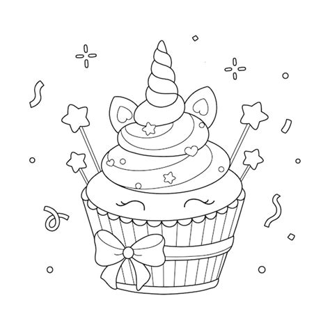 Premium Vector | Unicorn cupcake coloring page illustration