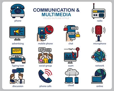 Communication Multimedia icon set for website, document, poster design, printing, application ...