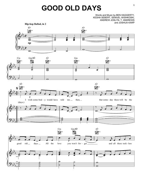 Macklemore feat. Kesha "Good Old Days" Sheet Music Notes | Download Printable PDF Score 189485