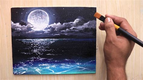 Acrylic painting of beautiful Moonlight night sky landscape step by step - YouTube