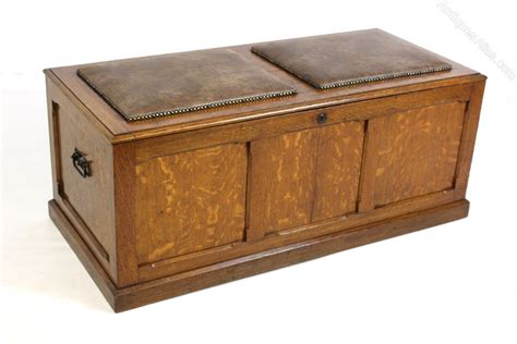 Upholstered Oak Ottoman Chest Trunk Storage Box - Antiques Atlas