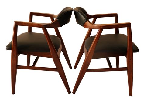 Pair Mid Century Modern Leather Side Chairs - Mary Kay's Furniture