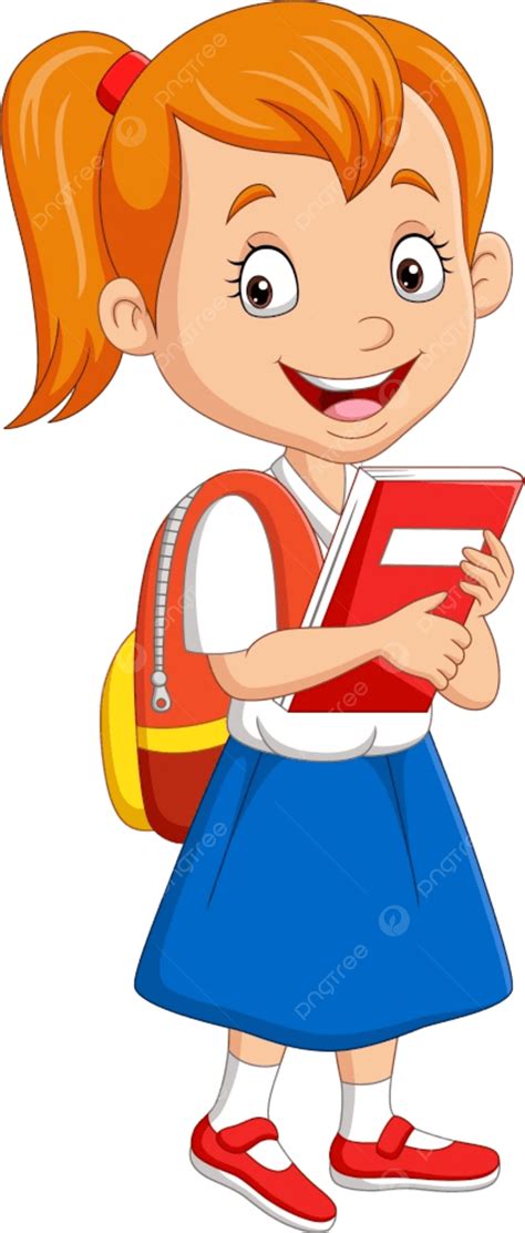 School Girl Uniform Vector PNG Images, Cartoon School Girl In Uniform With Book And Backpack ...