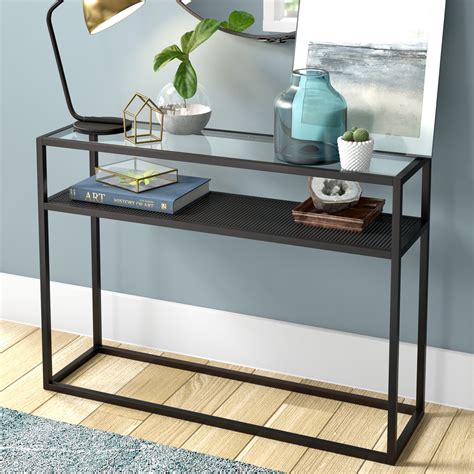 Evelyn&Zoe Modern Console Table with Metal Mesh Shelf with Glass Top - Walmart.com - Walmart.com