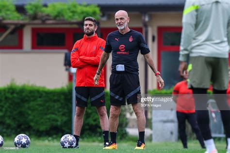 Stefano Pioli Head Coach of AC Milan looks on during the AC Milan ...