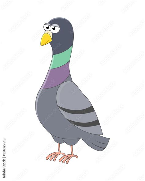 Cute cartoon pigeon. Vector illustration. Smiling pigeon. Vector bird. Stock Vector | Adobe Stock