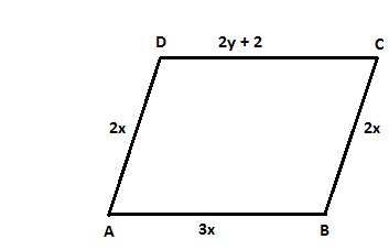 ABCD is a parallelogram with perimeter 40cm Find the value of x and y if AB=3x, BC= 2x, CD ...