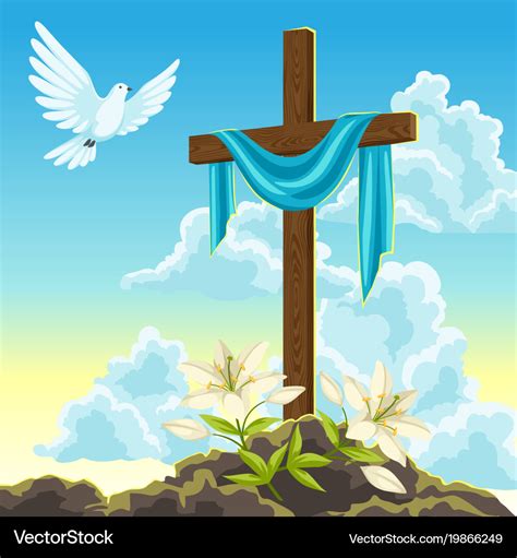 Silhouette of wooden cross with shroud dove Vector Image