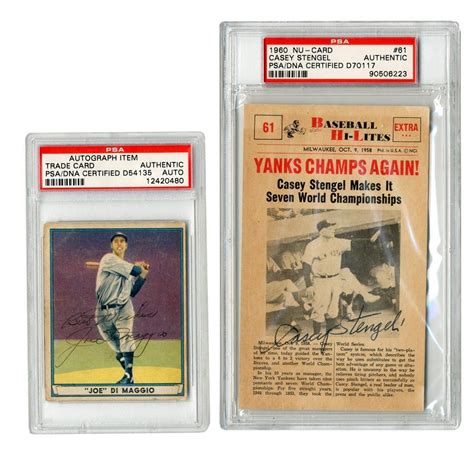 Joe DiMaggio & Casey Stengel Vintage Signed Baseball Cards (2)