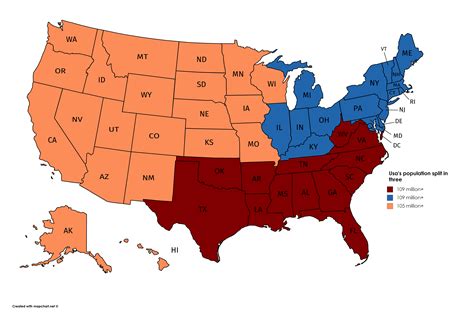 Usa's population divided into three: North,South,West | North america map, Map, Thematic