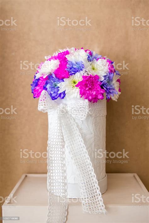 Closeup On A Floral Arrangement Of Chrysanthemum Flowers Chrysanthemums Are White Purple And ...