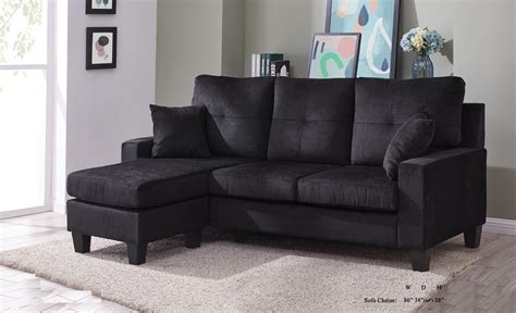 Sectional Sofa Set Black Fabric Tufted Cushion Sofa Chaise Small Space Living Room Furniture ...