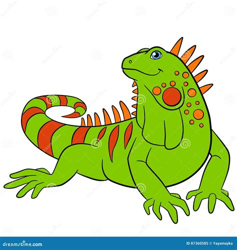 Cartoon Animals. Cute Green Iguana Smiles. Stock Vector - Illustration ...