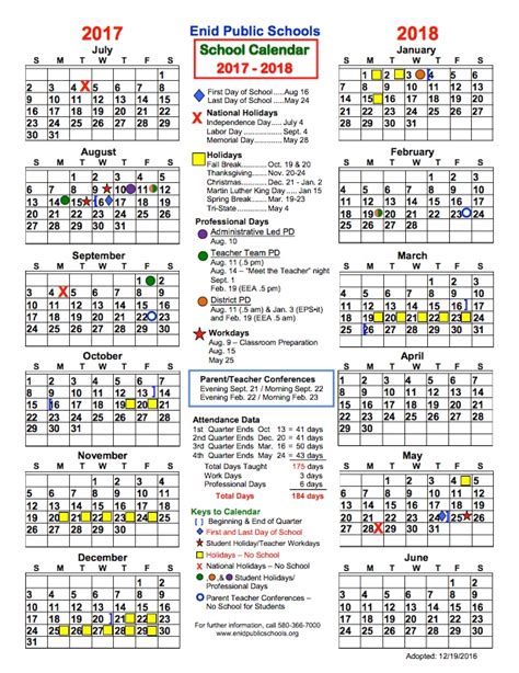 Enid Public School Calendar 2017-18