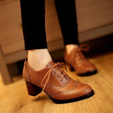 Lace Up Women Oxford Mid Heels Shoes 1947 – meetfun