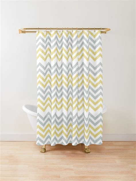 Trendy Yellow And Gray Chevron Shower Curtain by semas | Chevron shower ...