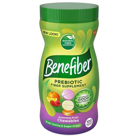 Benefiber Prebiotic Assorted Fiber Supplement Chewable Fruit Tablets, Sugar-Free, 100 Count ...