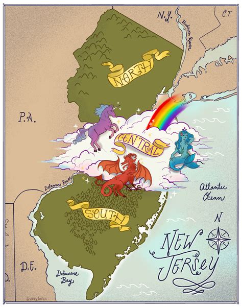 Central Jersey Doesn't Exist Vintage Map 11x14in - Vicky Leta - Illustrator