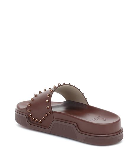 Christian Louboutin Pool Stud Leather Slides in Brown - Lyst