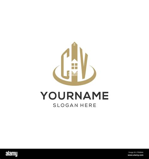 Initial CV logo with creative house icon, modern and professional real estate logo design vector ...